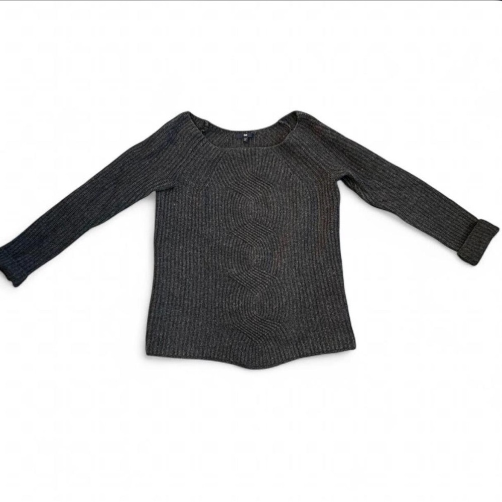 GAP 80% Wool Blend Cable Knit Sweater Women’s M Charcoal Textured Asymmentrical